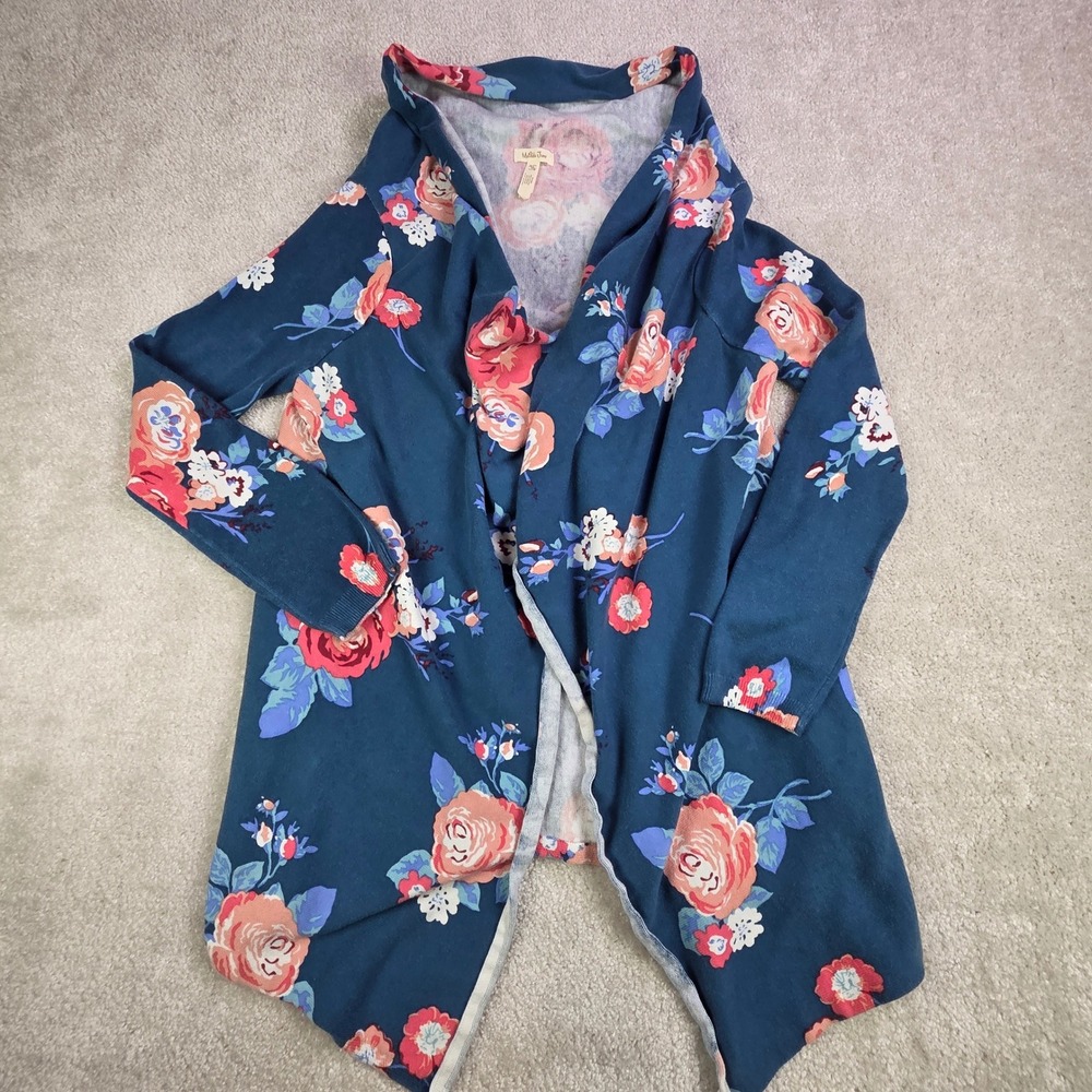 Matilda Jane‎ Floral Waterfall Cardigan Women's Size Medium Teal Rose Print